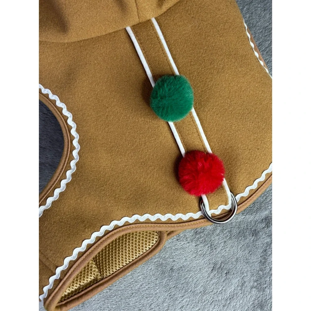 Gingerbread Dog Harness Large Tan Canvas Christmas Holiday Hooded‎ Costume